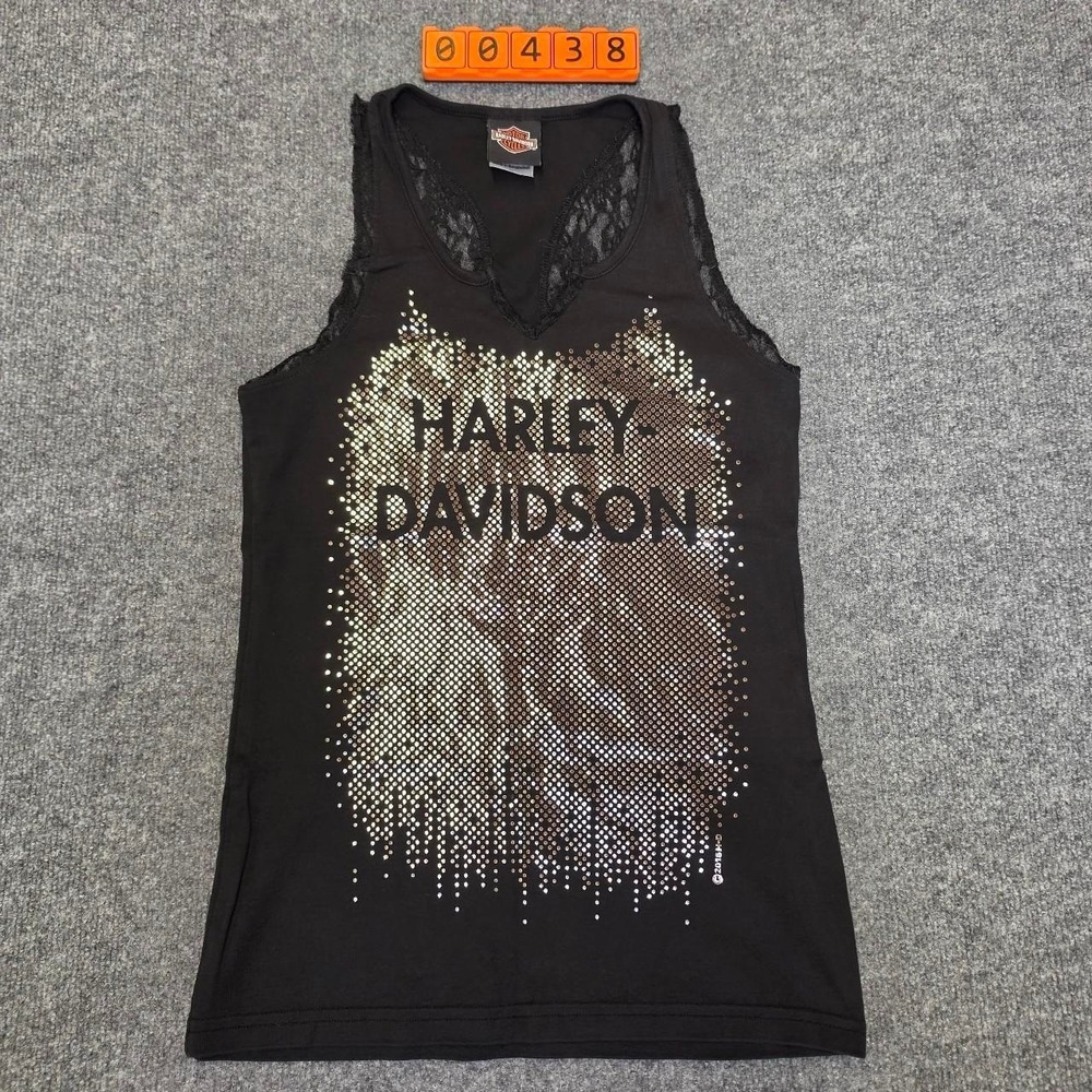 Harley Davidson black tank top with silver sequin design size Medium